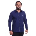 Camisa social azul marinho masculina de microfibra manga longa