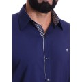 Camisa social azul marinho masculina de microfibra manga longa