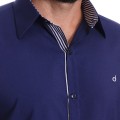 Camisa social azul marinho masculina de microfibra manga longa