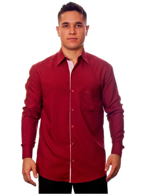 Camisa social vinho masculina manga longa de microfibra com detalhe