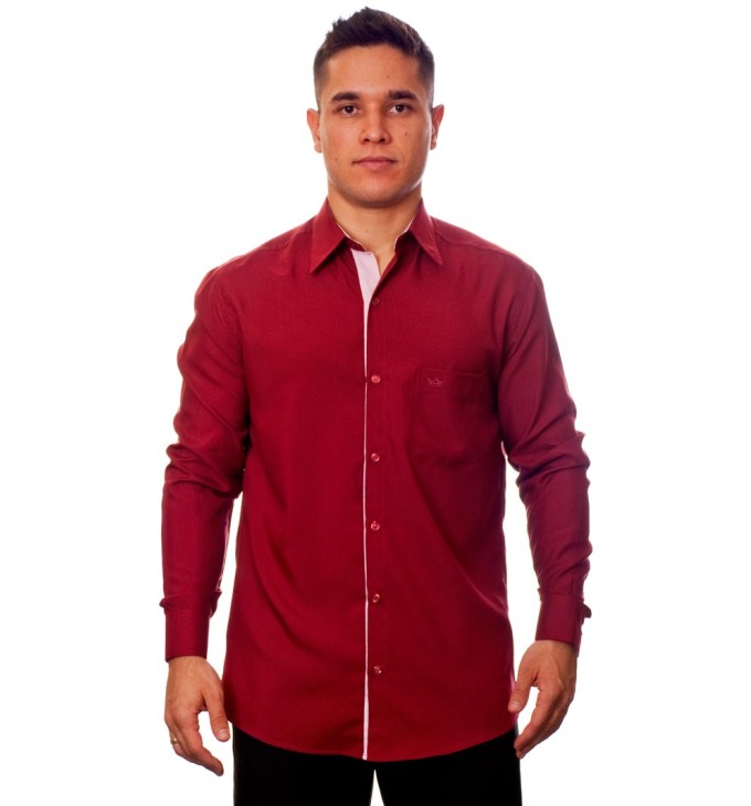 Camisa social vinho masculina manga longa de microfibra com detalhe Camisa social vinho masculina manga longa de microfibra com detalhe