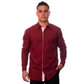 Camisa social vinho masculina manga longa de microfibra com detalhe