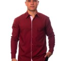 Camisa social vinho masculina manga longa de microfibra com detalhe