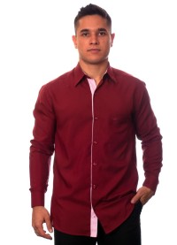 Camisa social vinho masculina manga longa de microfibra com detalhe