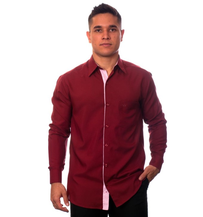 Camisa social vinho masculina manga longa de microfibra com detalhe Camisa social vinho masculina manga longa de microfibra com detalhe
