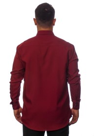 Camisa social vinho masculina manga longa de microfibra com detalhe