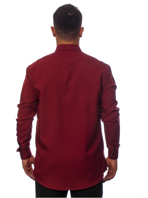 Camisa social vinho masculina manga longa de microfibra com detalhe