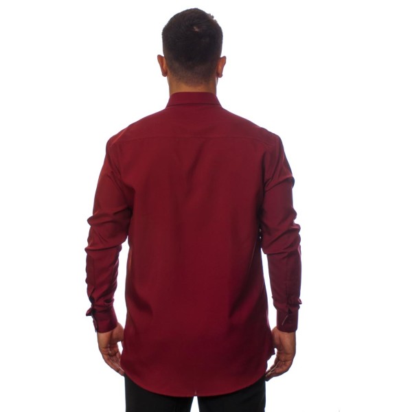 Camisa social vinho masculina manga longa de microfibra com detalhe