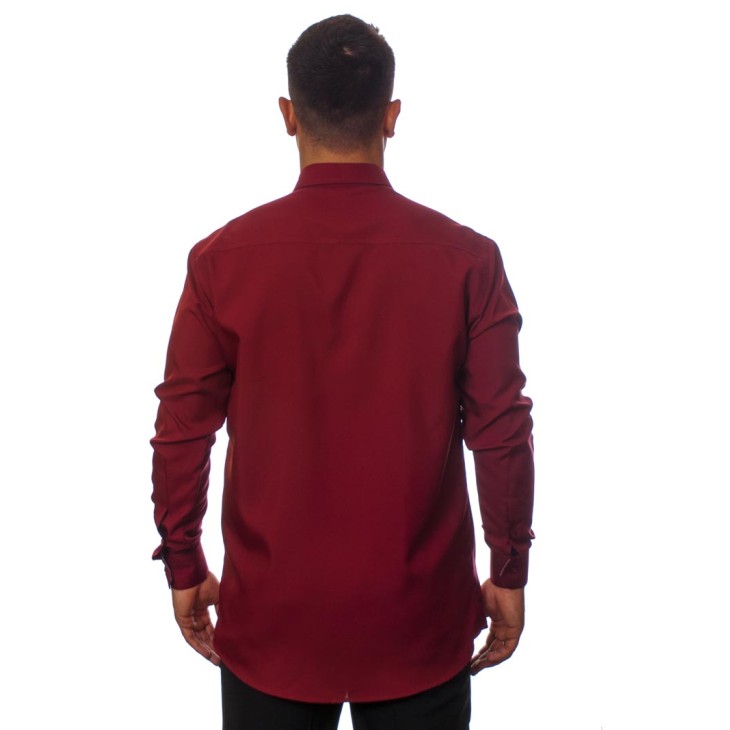 Camisa social vinho masculina manga longa de microfibra com detalhe