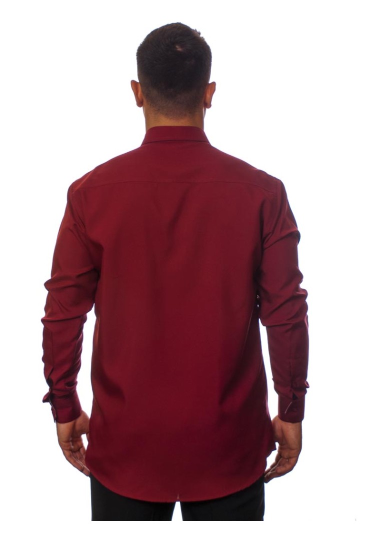 Camisa social vinho masculina manga longa de microfibra com detalhe