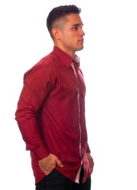 Camisa social vinho masculina manga longa de microfibra com detalhe