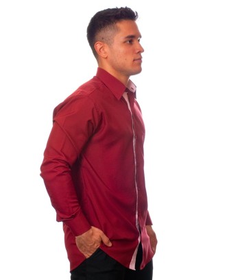 Camisa social vinho masculina manga longa de microfibra com detalhe