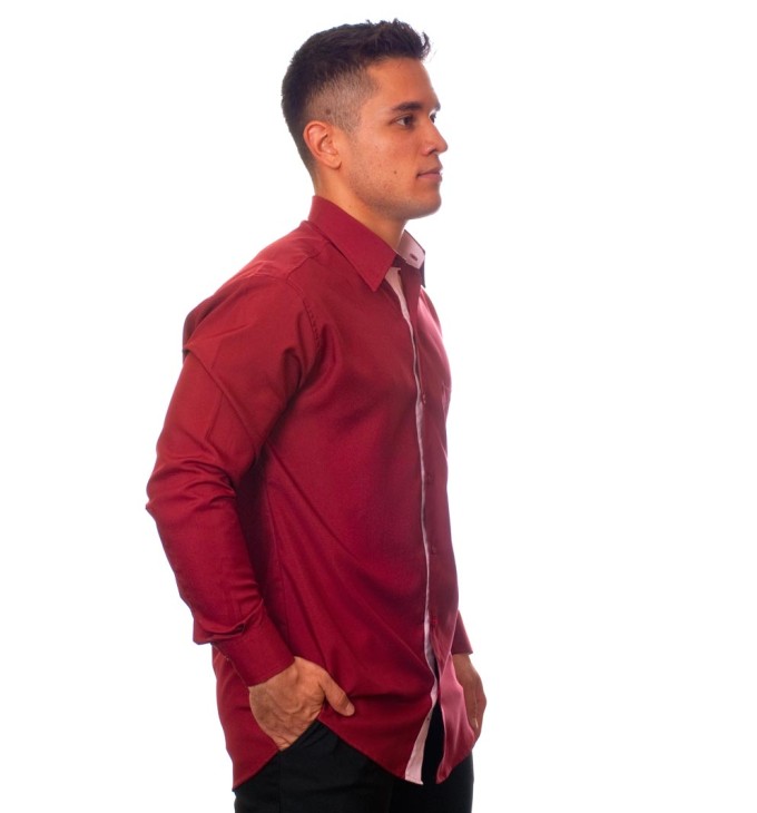 Camisa social vinho masculina manga longa de microfibra com detalhe Camisa social vinho masculina manga longa de microfibra com detalhe