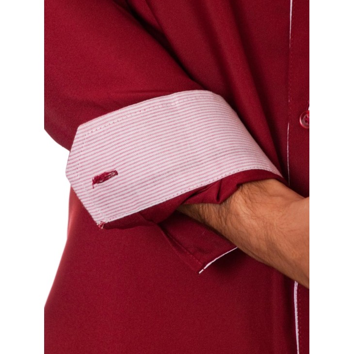 Camisa social vinho masculina manga longa de microfibra com detalhe