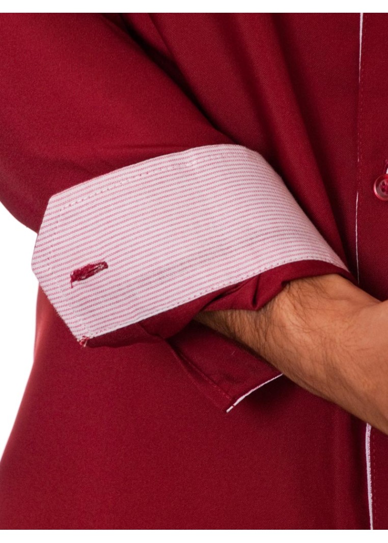 Camisa social vinho masculina manga longa de microfibra com detalhe
