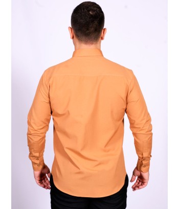 Camisa masculina ferrugem de tricoline manga longa detalhe