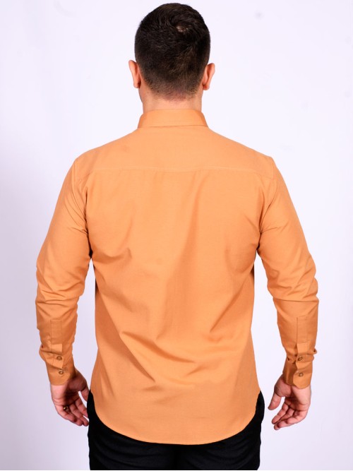 Camisa masculina ferrugem de tricoline manga longa detalhe Camisa masculina ferrugem de tricoline manga longa detalhe