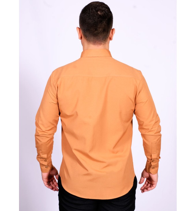 Camisa masculina ferrugem de tricoline manga longa detalhe Camisa masculina ferrugem de tricoline manga longa detalhe