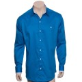 Camisa social azul náutico masculina manga longa de fio egípcio