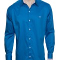 Camisa social azul náutico masculina manga longa de fio egípcio