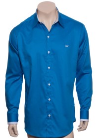 Camisa social azul náutico masculina manga longa de fio egípcio
