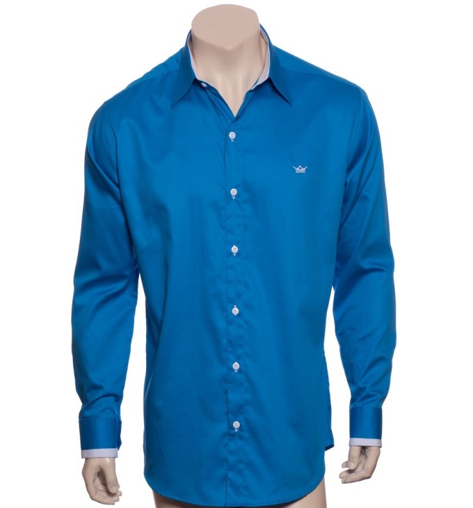 Camisa social azul náutico masculina manga longa de fio egípcio Camisa social azul náutico masculina manga longa de fio egípcio