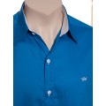 Camisa social azul náutico masculina manga longa de fio egípcio