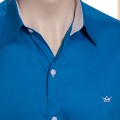 Camisa social azul náutico masculina manga longa de fio egípcio