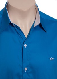 Camisa social azul náutico masculina manga longa de fio egípcio