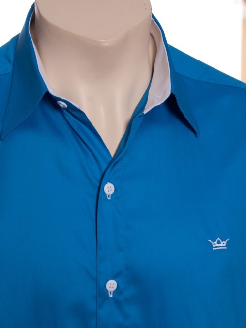 Camisa social azul náutico masculina manga longa de fio egípcio