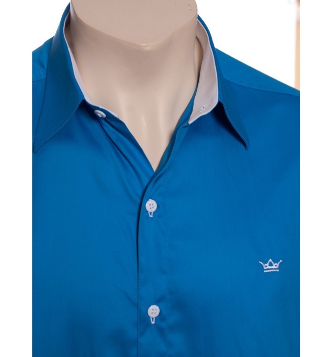 Camisa social azul náutico masculina manga longa de fio egípcio Camisa social azul náutico masculina manga longa de fio egípcio