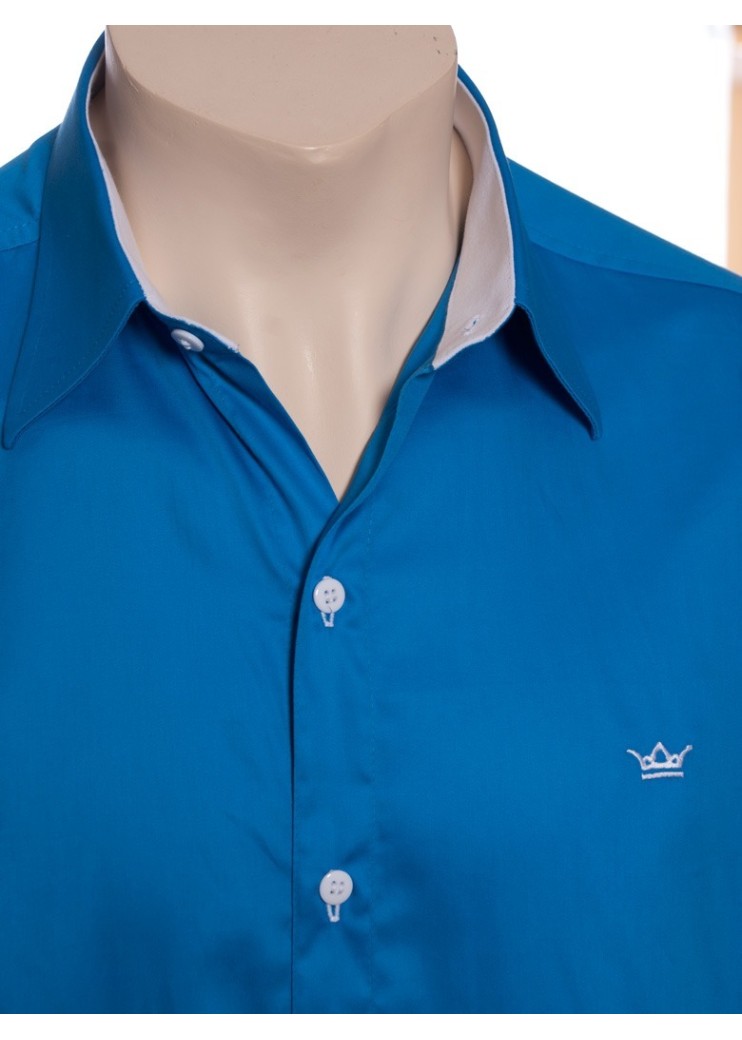 Camisa social azul náutico masculina manga longa de fio egípcio