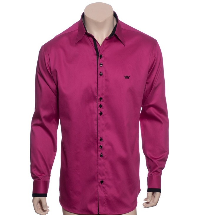 Camisa social violeta masculina manga longa de fio egípcio Camisa social violeta masculina manga longa de fio egípcio