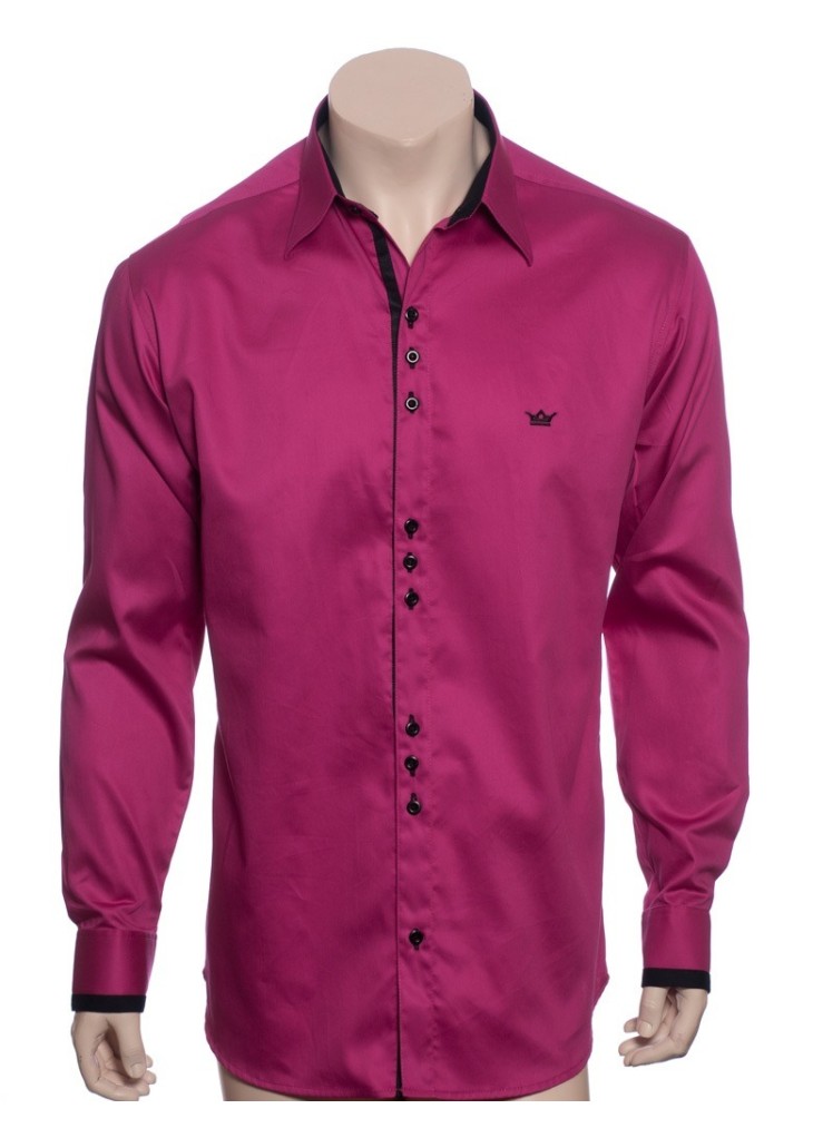 Camisa social violeta masculina manga longa de fio egípcio