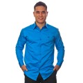 Camisa social azul masculina manga longa fio egípcio