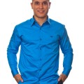 Camisa social azul masculina manga longa fio egípcio
