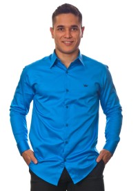 Camisa social azul masculina manga longa fio egípcio