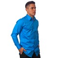 Camisa social azul masculina manga longa fio egípcio