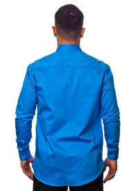 Camisa social azul masculina manga longa fio egípcio