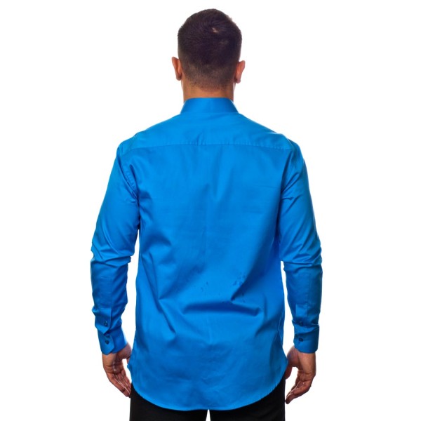Camisa social azul masculina manga longa fio egípcio