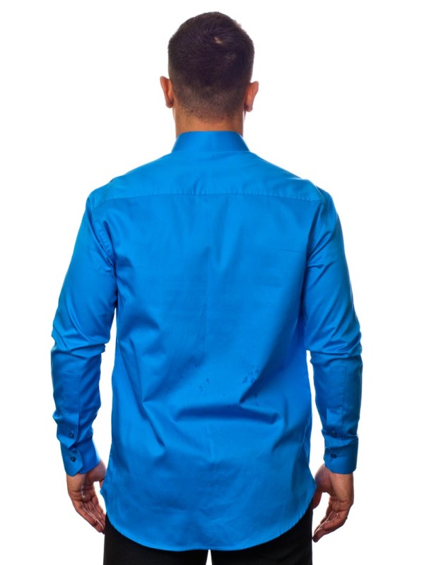 Camisa social azul masculina manga longa fio egípcio Camisa social azul masculina manga longa fio egípcio