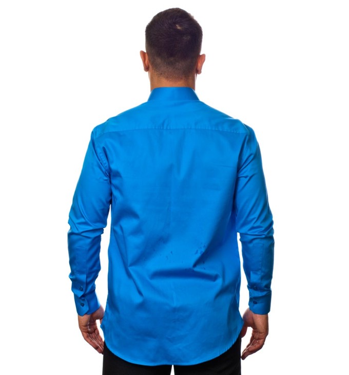 Camisa social azul masculina manga longa fio egípcio