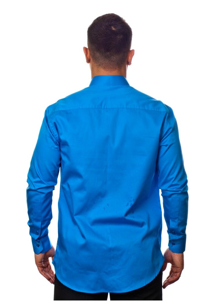 Camisa social azul masculina manga longa fio egípcio