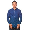 Camisa social azul marinho de tricoline manga longa