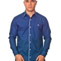 Camisa social azul marinho de tricoline manga longa