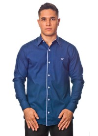 Camisa social azul marinho de tricoline manga longa