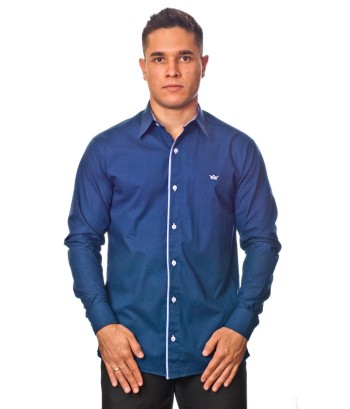 Camisa social azul marinho de tricoline manga longa