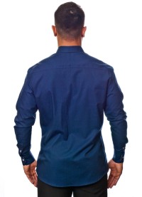 Camisa social azul marinho de tricoline manga longa