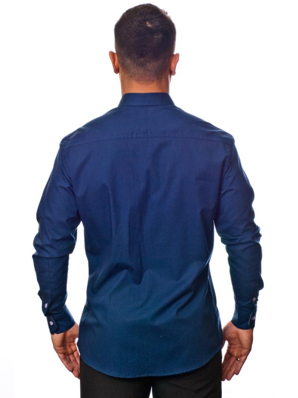 Camisa social azul marinho de tricoline manga longa Camisa social azul marinho de tricoline manga longa