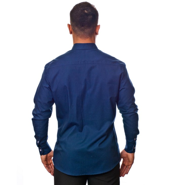 Camisa social azul marinho de tricoline manga longa Camisa social azul marinho de tricoline manga longa